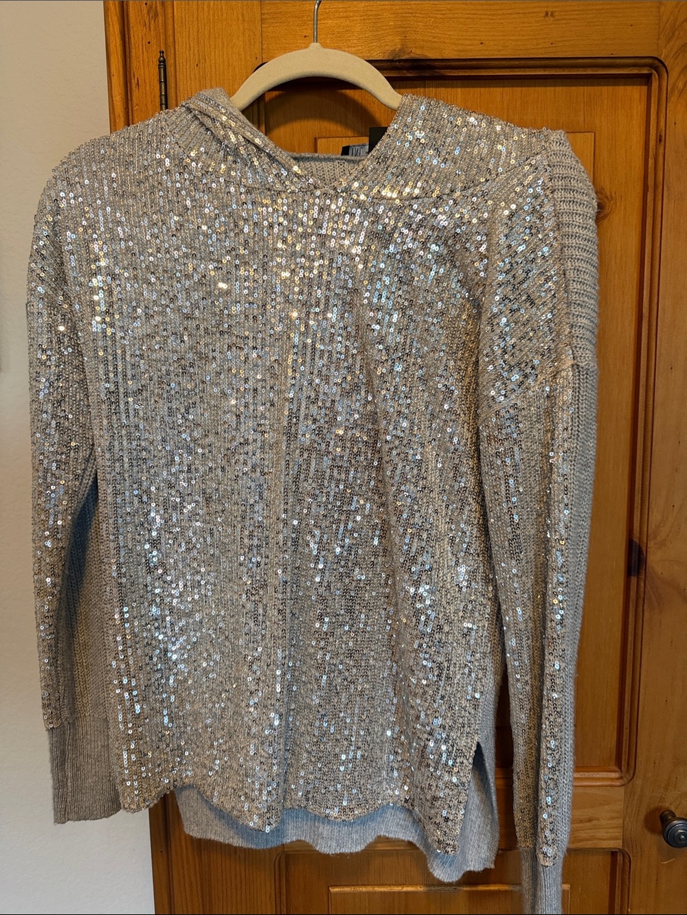 INC International Concepts Silver Sequin Cowl Neck Sweater